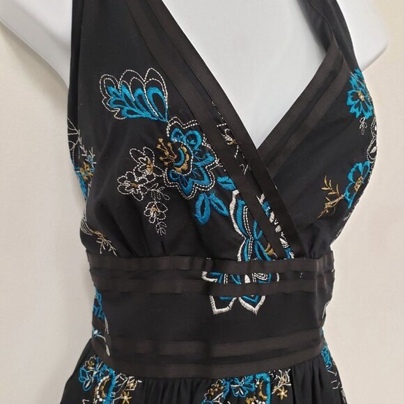 Signature Robbie Bee Womens Babydoll Midi Dress Size 8 Floral Embroidered Y2K - Picture 2 of 9
